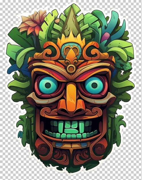 PSD tribal houten masker tiki masker hawaiian en polynesië decoratie scary houten gezichtsmasker decoratie met bloem