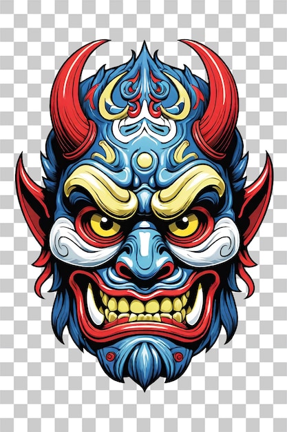 Maschera oni tribale del diavolo illustrazione in stile giapponese su sfondo trasparente