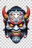 PSD tribal oni mask of the devil japan style illustration on transparent background