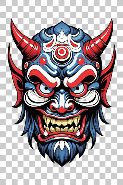 PSD tribal oni masker van de duivel illustratie in japanse stijl op transparante achtergrond