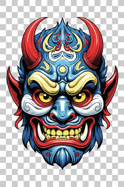 Tribal oni masker van de duivel illustratie in japanse stijl op transparante achtergrond