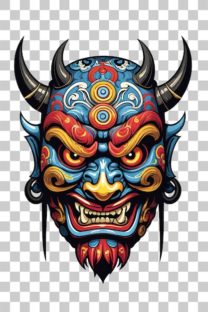 PSD tribal oni masker van de duivel illustratie in japanse stijl op transparante achtergrond