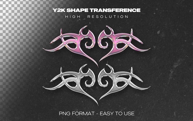 PSD tribal y2k shape 3d element with chrome effect