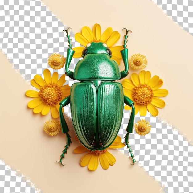 PSD a trichiotinus lunulatus beetle covered in yellow pollen isolated on a transparent background