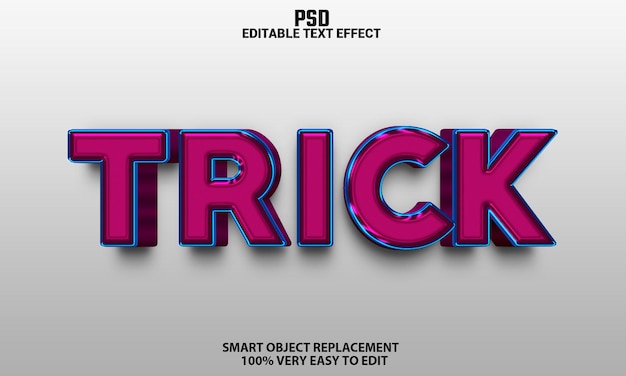 Trick 3d редактируемый текстовый эффект с фоном premium psd