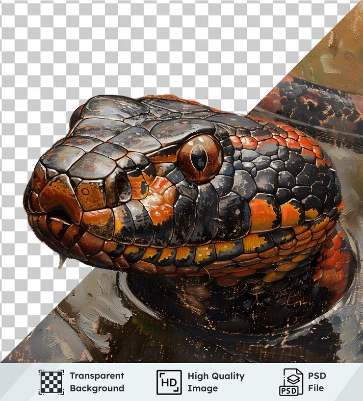 PSD tricolor snake coiled with transparent background
