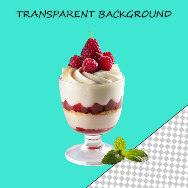 PSD trifle dessert with berries and cream isolated on white background