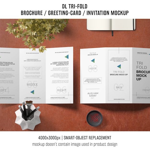 trifold brochure or invitation mockup still life concept
