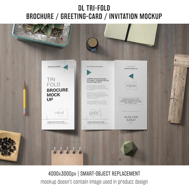 trifold brochure or invitation mockup still life concept