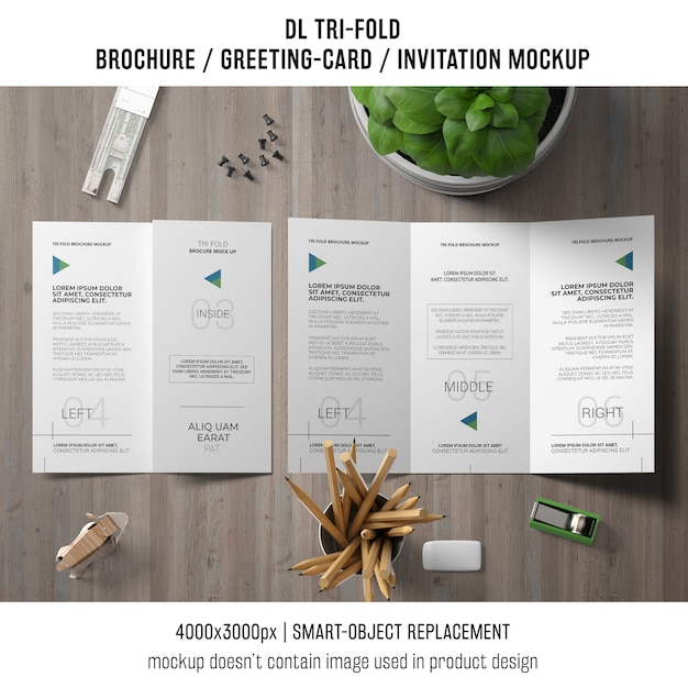 trifold brochure or invitation mockup still life concept
