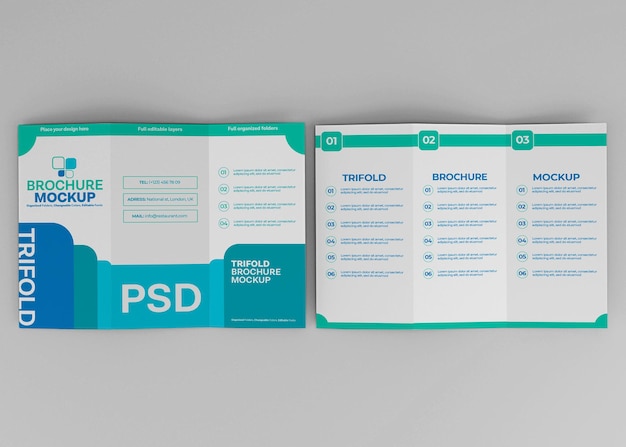 Trifold brochure mockup design isolated