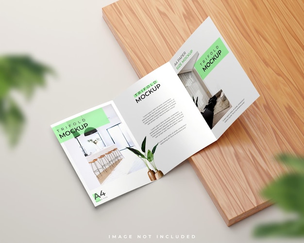 Trifold brochure mockup with a4 paper size