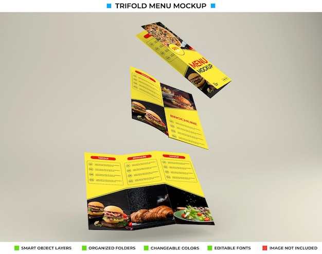 trifold brochure mockup with restaurant concept