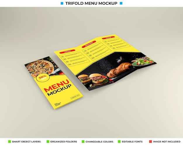 trifold brochure mockup with restaurant concept