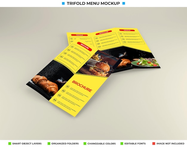 Trifold brochure mockup with restaurant concept