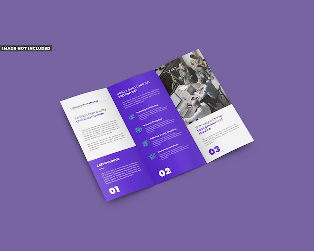 PSD 開いた 3 つ折りパンフレット - 背面半分の側面図