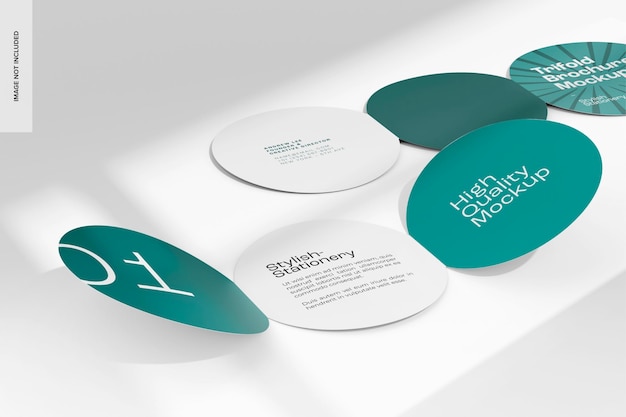 Trifold brochures with shadow overlay mockup, opened