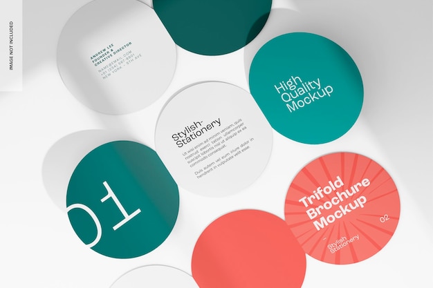 trifold brochures with shadow overlay mockup