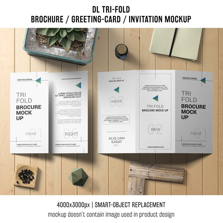 PSD trifold broszura lub zaproszenie makieta pojęcie martwa natura