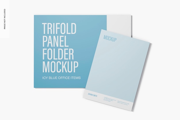 Trifold Panel Folder Mockup, Widok Z Góry