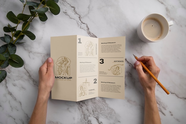 PSD trifold professional brochure mock-up with minimalistic scene