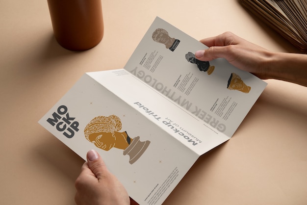 Trifold professional brochure mock-up with minimalistic scene
