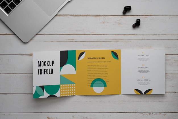 trifold square business brochure mock-up
