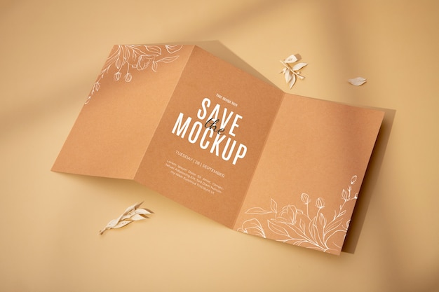 Trifold wedding invitations mockup