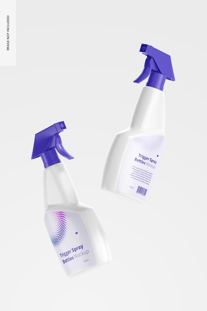 Trigger spray bottles mockup, floating