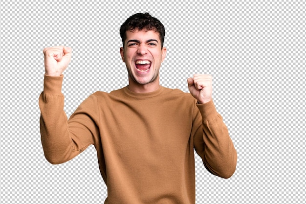 Triomfantelijk schreeuwend als een opgewonden blije en verraste winnaar die viert