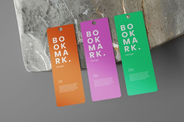 PSD triple bookmark mockup (modello di segnalibro triplo)