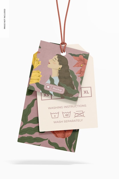 triple clothing tag mockup, front view