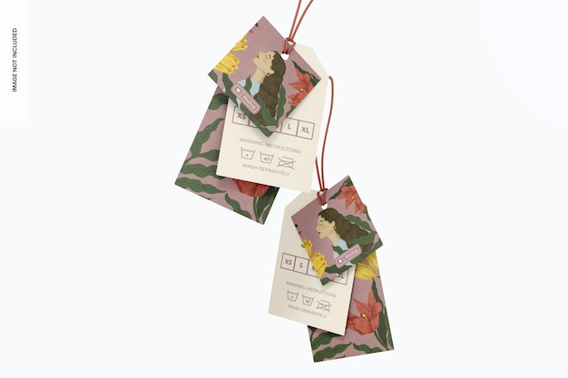 triple clothing tags mockup, floating