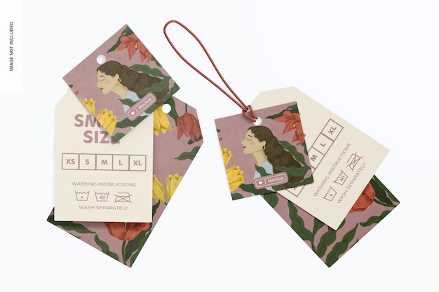 Triple clothing tags mockup, top view