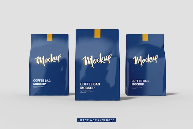 Triple of coffee bag mockup