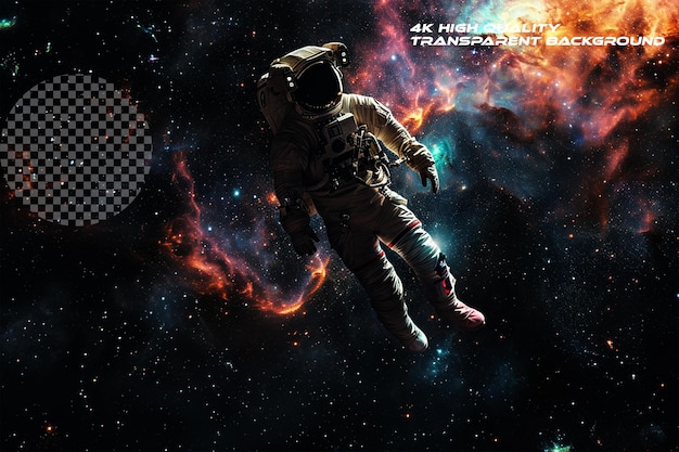 PSD trippy astronaut floating through the galaxy on transparent background