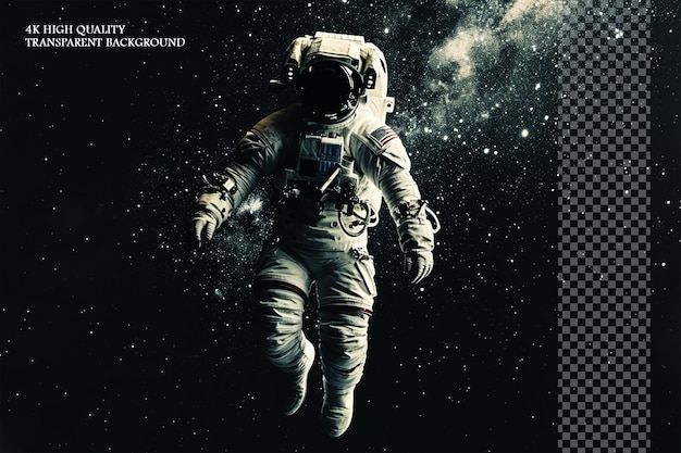 Trippy astronaut galleggia attraverso la galassia su uno sfondo trasparente