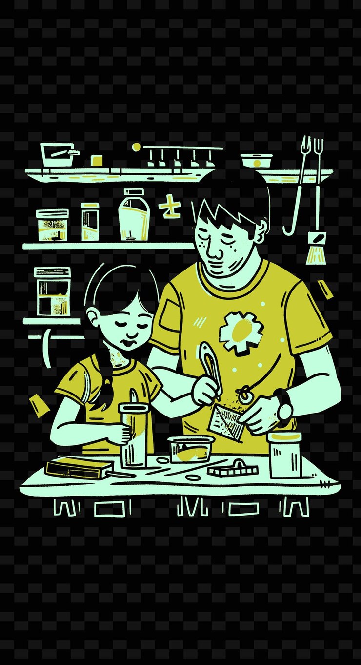 PSD tristanmessick 的父親和女兒一起做一個 diy 項目,設計 png 插圖藝術作品