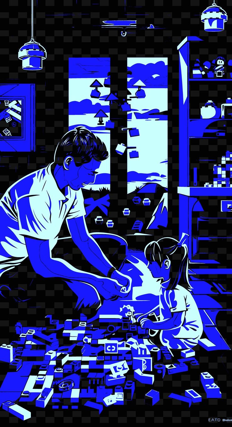 PSD tristanmessick father and daughter playing with legos together png illustration art work designs