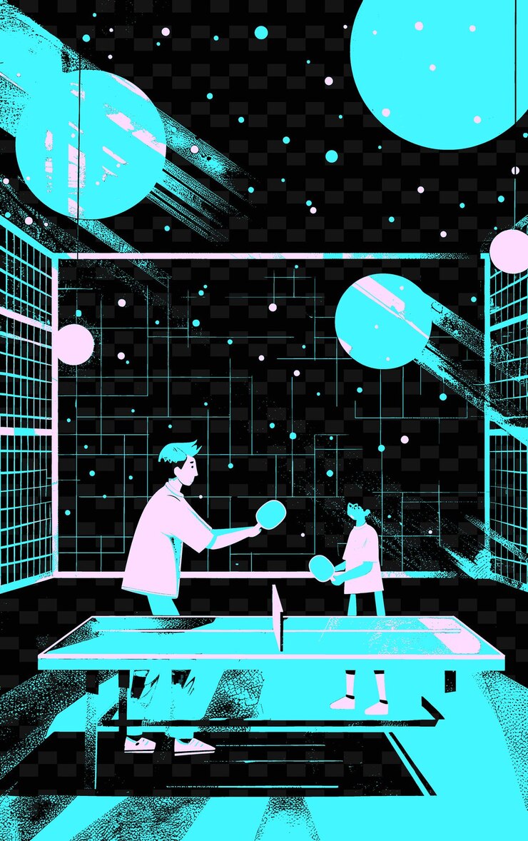 PSD tristanmessick father and son playing ping pong together in a g png illustration art work designs