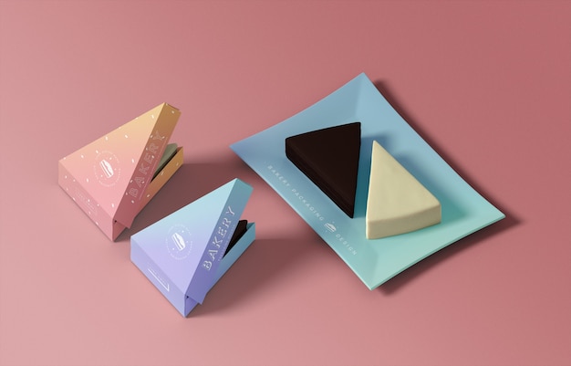 PSD trójkątny kawałek ciasta z opakowaniem z papieru gradientowego