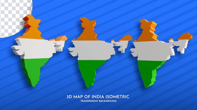 PSD trójkolorowa mapa indyjska w stylu izometrycznym 3d