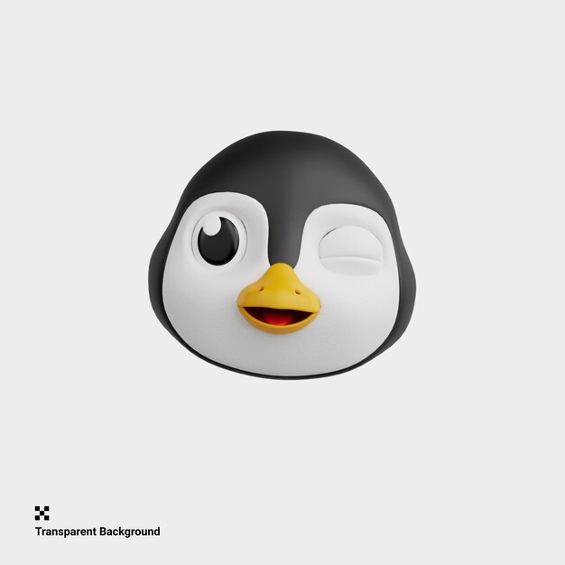 PSD trójwymiarowa ilustracja emoji zwierzęcego pinguina mrugnącego