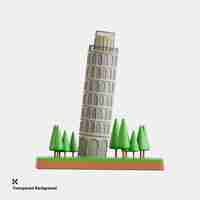 PSD trójwymiarowa ilustracja nachylonej wieży w pizie we włoszech