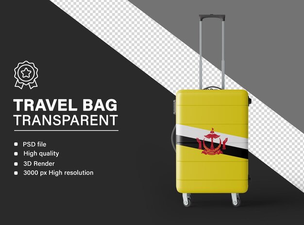 Trójwymiarowa torba podróżna z flagą Brunei izolowaną na przezroczystym tle