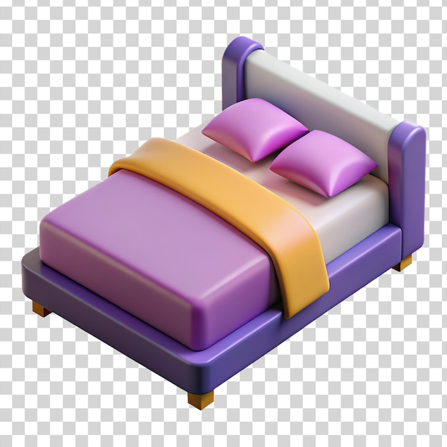 Trójwymiarowe łóżko Z Dwoma Poduszkami Izolowanymi Na Przezroczystym Tle