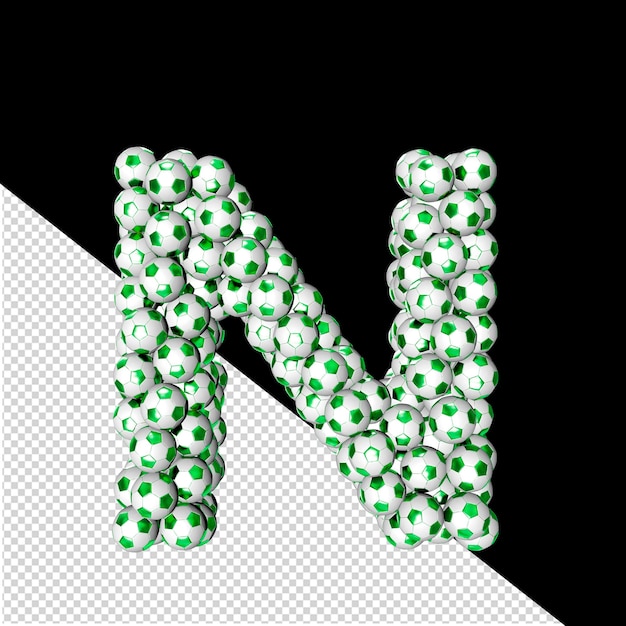 PSD trójwymiarowy symbol wykonany z zielonych piłek piłkarskich litery n