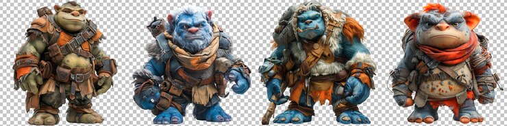 PSD troll guarding in 3d animation isolated on a transparent background