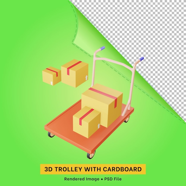 Trolley 3d icon with cardboard for digital content