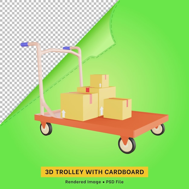 PSD trolley 3d icon with cardboard for digital content